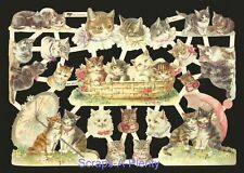 German Victorian Style Embossed Scrap Die Cut - Playful Kittens / Cats  EF7415 picture