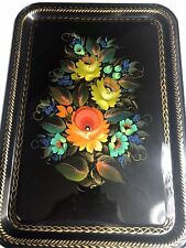 Large Vintage Signed Zhostovo Russian Tole Tray 17 3/4 by 12 1/2 picture