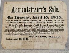 Authentic Administrators Sale Poster Norton Mass 1845 Public Sale Notice picture