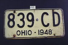 Vintage - 1948 OHIO LICENSE PLATE - 839 CD (A43 picture