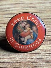 Vintage Keep Christ In Christmas Gold Tone Enamel Lapel Pin picture