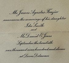 Dover Delaware Wedding Invitation Ida Smith Frazier to Daniel E. Jones 1911 picture