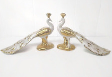 VTG Holland Mold Ceramic Peacocks Irridescent White With Gold Paint Accents picture