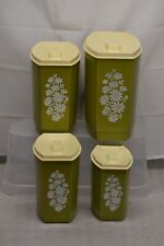 MID CENTURY MODERN 4 PC PLASTIC AVACODO GREEN CANISTER SET WITH LIDS MCM FLOWERS picture