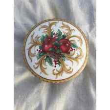 Vtg Mikasa trinket covered dish holiday orchard Christmas pinecone apple gold picture