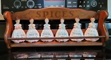 Vintage Enesco Prayer Lady Shakers And Vintage Wooden Spice Rack Shelf picture