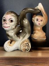 Mommy Monkey with Hanging Baby Salt & Pepper shakers Vintage Hangers Japan 3.75
