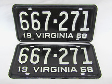 Matched Pair 1968 Virginia License Plates picture