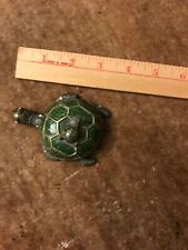 Very neat Green Enamel Small Brass Turtle covered Jewelry Box Paper weight 3.5'' picture