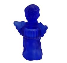 Vintage Cobalt Blue Frosted Glass Angel Cherub Candle Holder picture