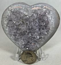 AMETHYST HEART WITH VERY PALE LILAC/WHITE OPEN CRYSTAL POINTS ON FACE (240705B) picture