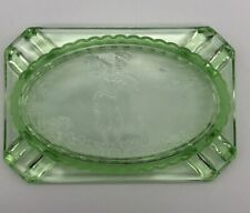Golfer Ashtray Green Depression Glass Glows Antique 4 Inches picture