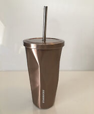 STARBUCKS 2012 Chiseled Rose Gold Stainless Steel Tumbler Cold Cup w/ Straw 16oz picture