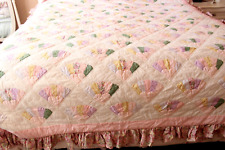Vintage Patchwork Quilt Twin/Full 83 x 96 White Pink Lavender Floral Ruffle Fan picture