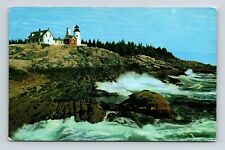 Lighthouse Rockbound Coast Maine ME Pemaquid Point Postcard UNP VTG Plastichrome picture