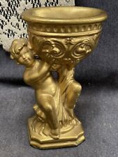 Vtg Cherub Compote Chalkware Centerpiece Pedestal Hollywood Regency 7 1.2” Tall picture