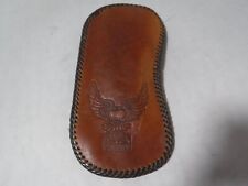 GA5 VTG Brown Leather Tooled Harley Davidson Pocket Clip Eyeglasses Case Holder picture