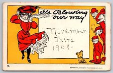 Postcard B 435, It's Blowing Our Way, Humorous card posted in 1909 picture