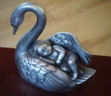 Oliver Tupton Swan With Sleeping Baby. Silver On Resin. 15cm picture