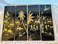 Set Of 4 Vintage Vietnamese Lacquer Hanging Wall Art Signed By Artist picture