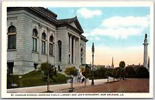 New Orleans Louisiana, Public Library & Lee Confederate Monument Postcard picture