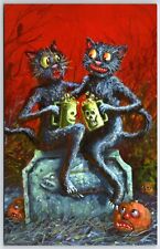HALLOWEEN Matthew KIRSCHT embossed BLACK CATS FRIENDS FOREVER Ltd Postcard picture