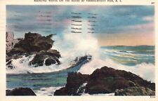 Postcard RI Narragansett Pier Breaking Waves in the Rocks 1952 Vintage PC H9052 picture