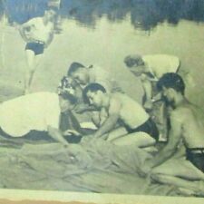 1940s B&W Photo Drowning Victim Lifeguards Lake House picture