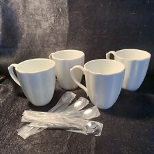 4 White Fine Bone China Coffee Mugs 12.8Oz Capacity Pumpkin Shape with 4 Spoons picture