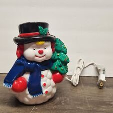 Vintage Small 7.5” Lighted Tabletop Plastic Blow Mold Snowman picture