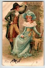Christmas Postcard Victorian Man Women Fancy Dress Undivided Back Vintage 1905 picture