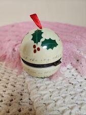 VINTAGE Holly Berry Hinged Box Ring Christmas Porcelain Keepsake Trinket picture