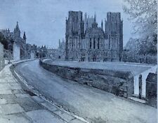 1890 Wells Cathedral in England Moat Nave Cloister Choir illustrated picture