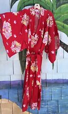 FP in Tokyo Vintage Red Floral Print 100% Cotton Robe Kimono W/ Belt Size 55” picture