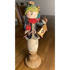 10 1/2” Country Christmas Snowman Faux Carved Wood Decor Winter Rustic picture