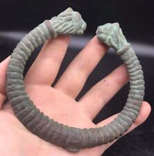 Extraordinary Orignal Very Old Roman Empire Bronze Bangle With Two Lion Head picture