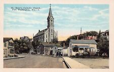 Port Washington WI Downtown Main Street Saint Mary's Church Vtg Postcard C43 picture