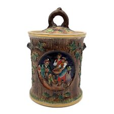 Western Germany Family With Dogs Raised Design Gold Rim Covered Canister picture