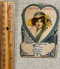 Antique VICTORIAN LADY Blue  VALENTINE Fold-Out Stand-Up Great HAT & OLD MAILBOX picture