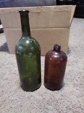 Big Old Vintage Glass Bottles Colored Collectibles 2pc picture