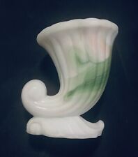 Vintage Akro Agate Slag Glass White Green Swirl Cornucopia Toothpick Holder picture