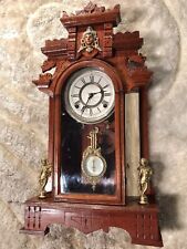 1881  ANTIQUE F,KROEBER,BRASS ANGLES MIRROR SIDE ,CHIME CLOCK,MAHOGANY CASE picture