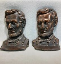 Vintage Pair Of Abraham Lincoln Copper Washed Cast Iron Metal Bookends picture