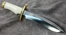 LOM HANDMADE D-2 STEEL WHITE ACRYLIC HANDLE SASQUATCH HUNTING BOWIE WITH SHEATH picture