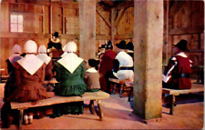 Postcard Interior of First Fort Meeting House Pilgrims Plimoth Plantation picture