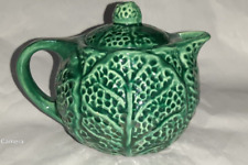 Vintage Green Cabbage Leaf Teapot Majolica Style Glaze Ca 1920s  Pottery picture