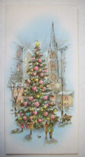 Huge decorated city center tree glitter vintage Christmas greeting card *3L picture