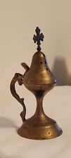 Antique Hand Crafted Solid Brass Incense Burner Censer With Cross Early 20th Cen picture