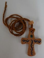 Hand Crafted Peruvian Ceramic Christian Cross on leather thong 2 1/2