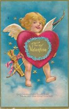VALENTINE'S DAY- Cupid Is Carrying A Big Heart To My Valentine Postcard - 1909 picture